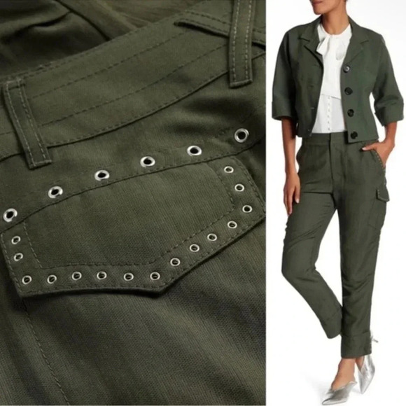 DEREK LAM 10 CROSBY | NWOT Easy Cargo Pants w Grommets Utility Military Green 0 - Picture 2 of 10